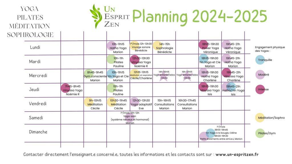 Planning 2024-2025 Un esprit Zen Le Crès